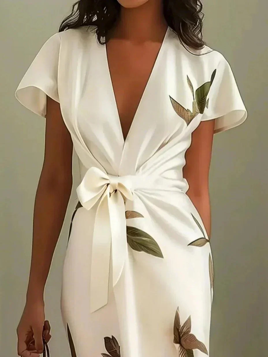 Judy | Abito Midi in Satin a Maniche Corte Bianco