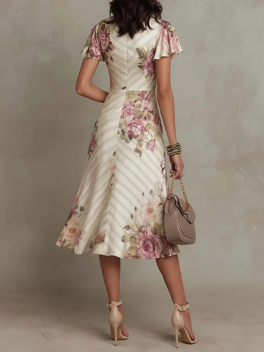 Margaret | Abito Midi Satinato Florale Vintage