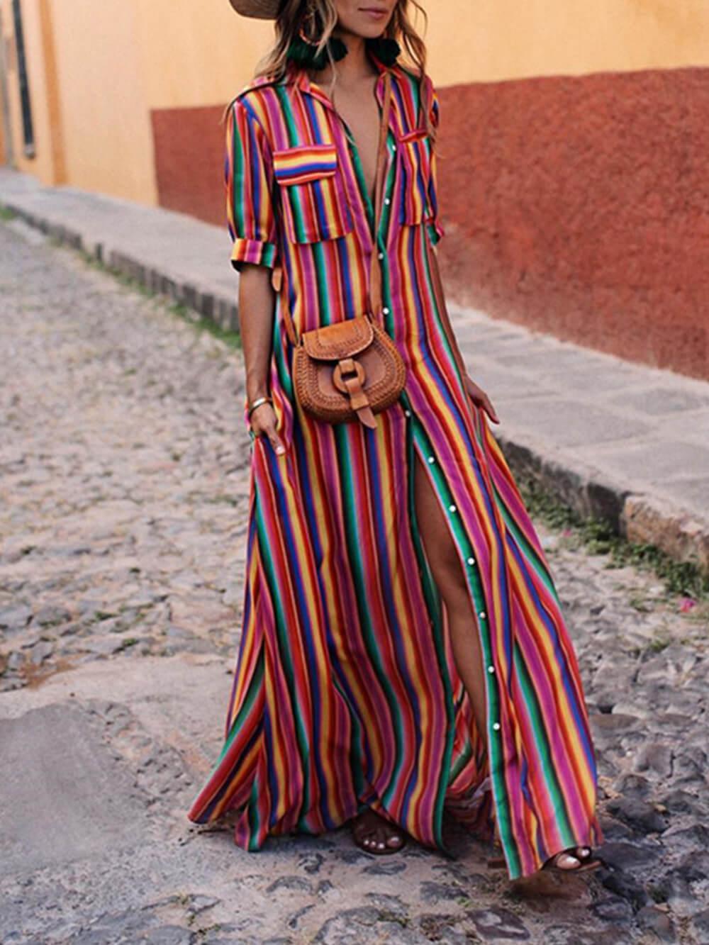 Nancy | Gonna maxi in stampa a righe estive casual