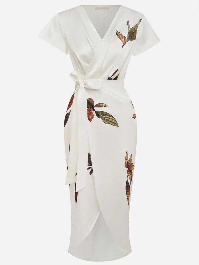 Judy | Abito Midi in Satin a Maniche Corte Bianco