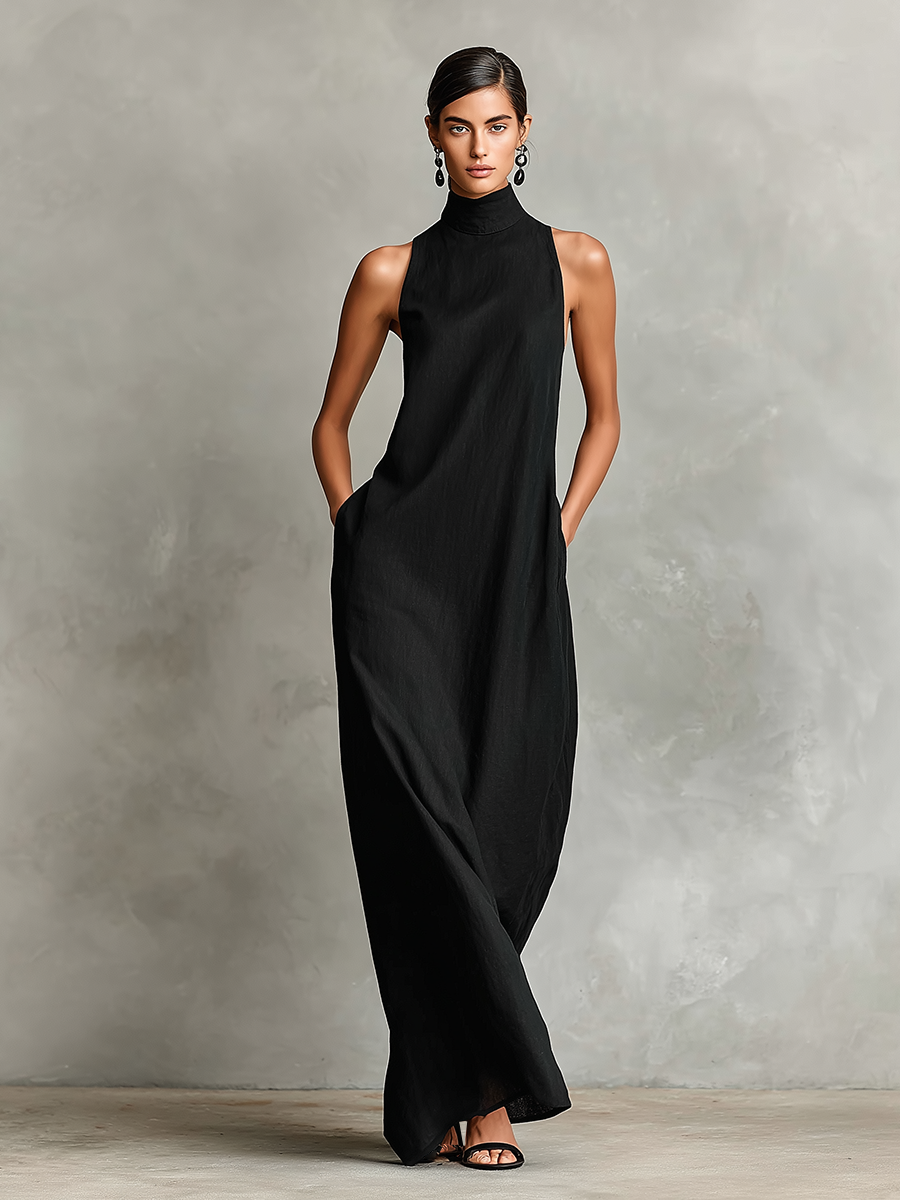 Caterina | Abito lungo nero minimalista