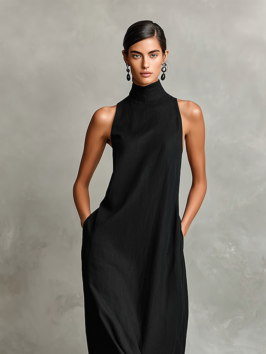 Caterina | Abito lungo nero minimalista