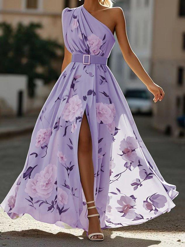 Julie | Abito Maxi Chiffon Floreale a Spalle Scoperte Verde Chiaro