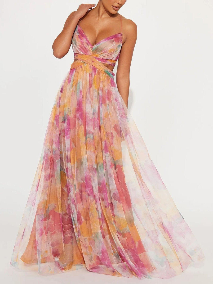 Karen | Abito Maxi Stampato Floreale con Collo a V