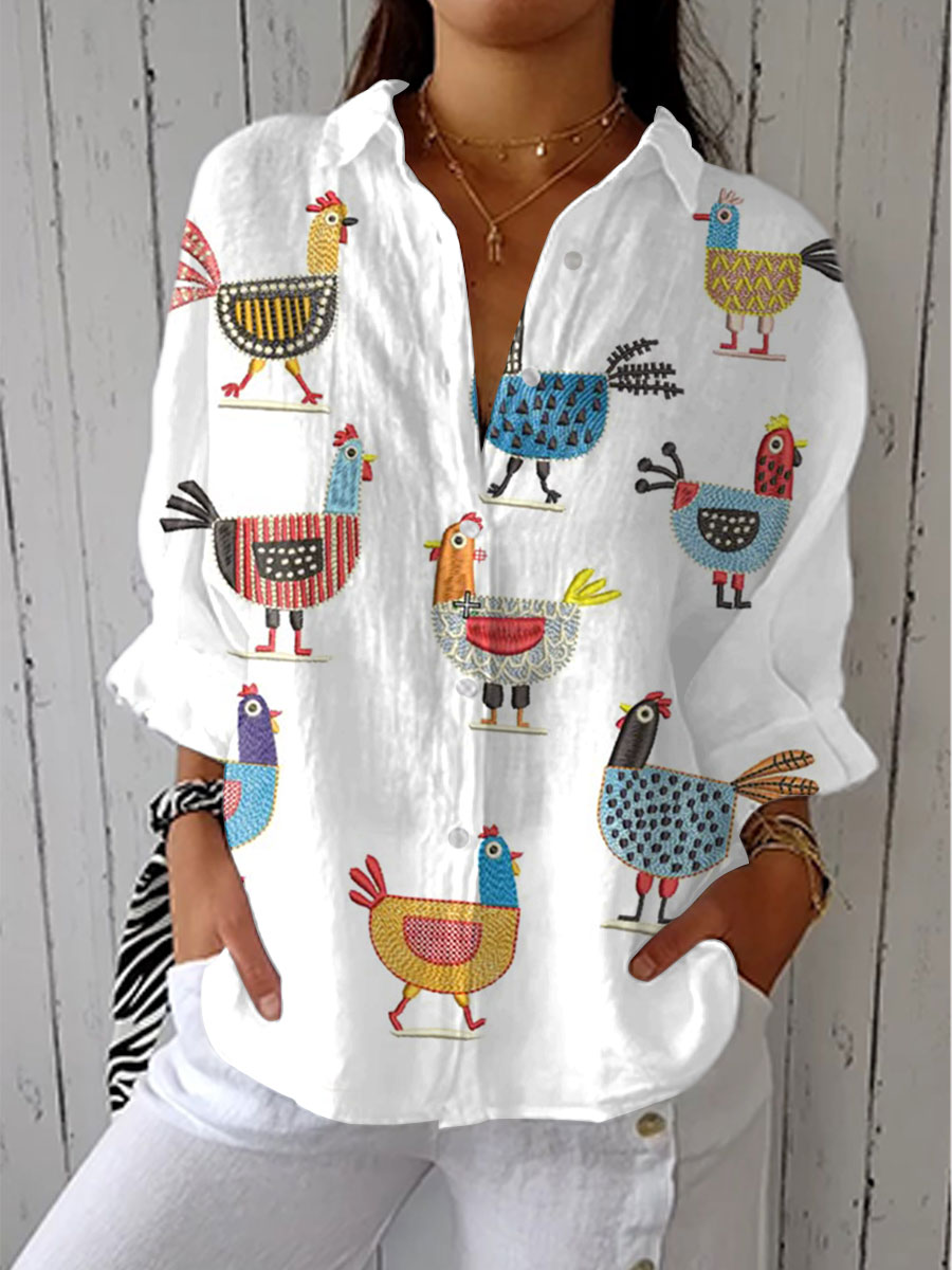 Giuseppina | Camicia con fantasia di galline