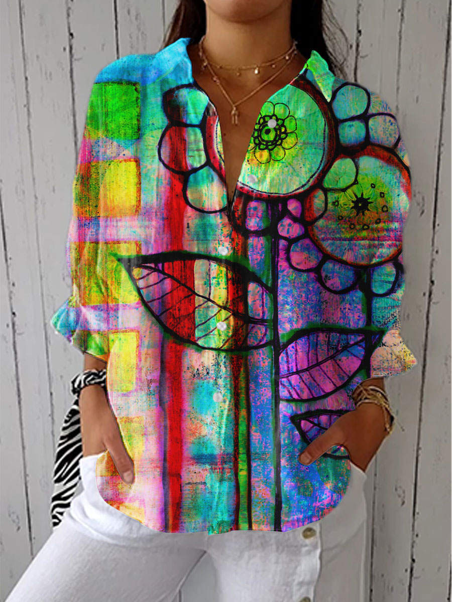 Carla | Camicia con fantasia floreale artistica