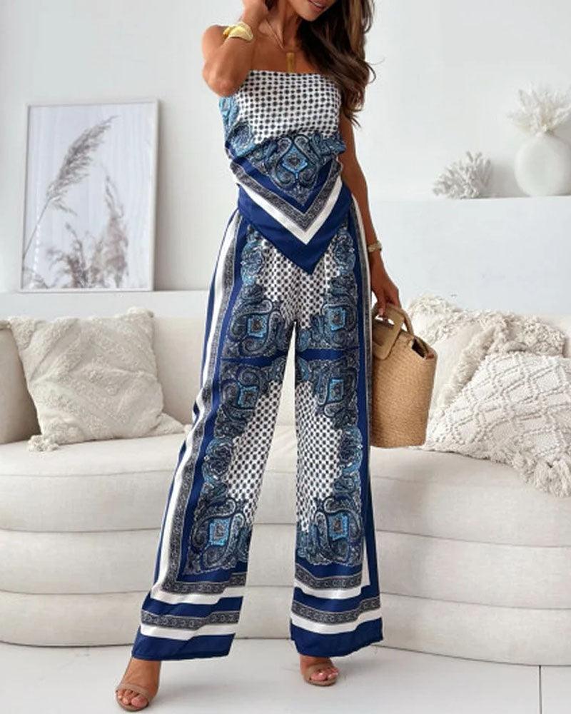 Helen | Set di due pezzi elegante con top a lacci e pantaloni pronti per le vacanze