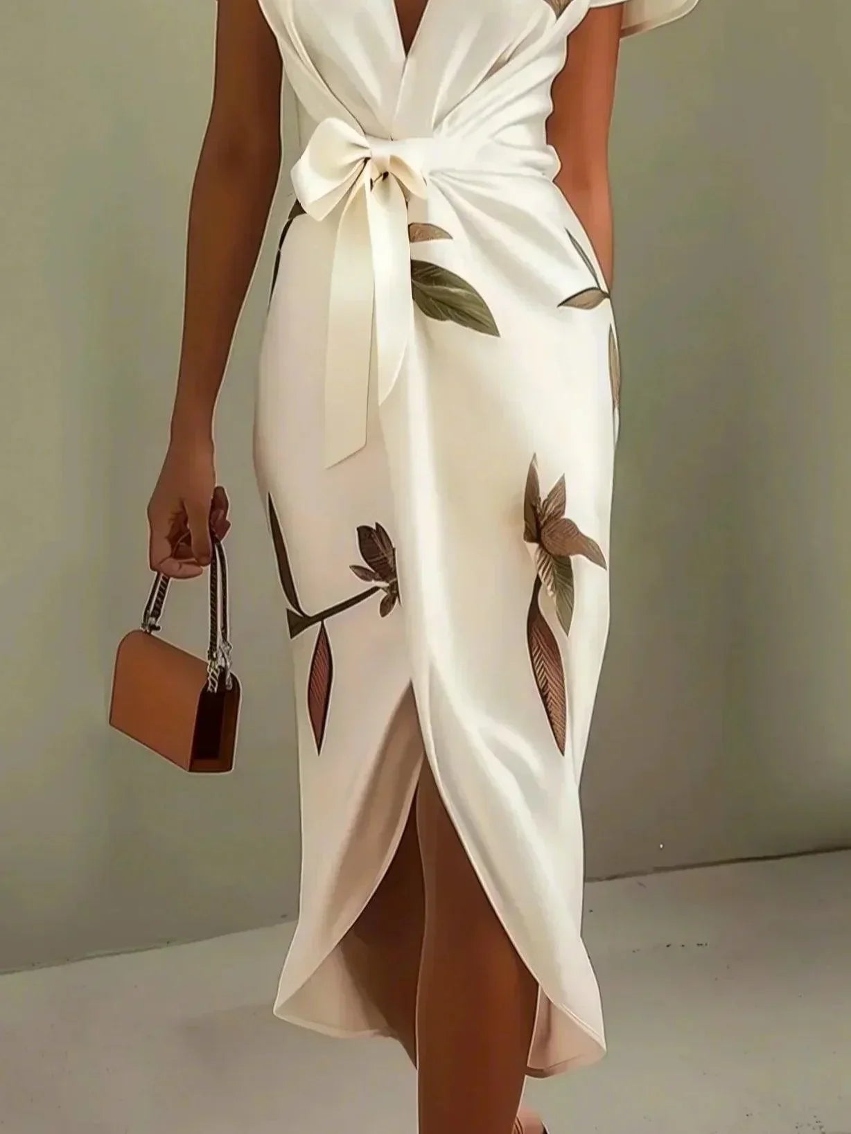 Judy | Abito Midi in Satin a Maniche Corte Bianco