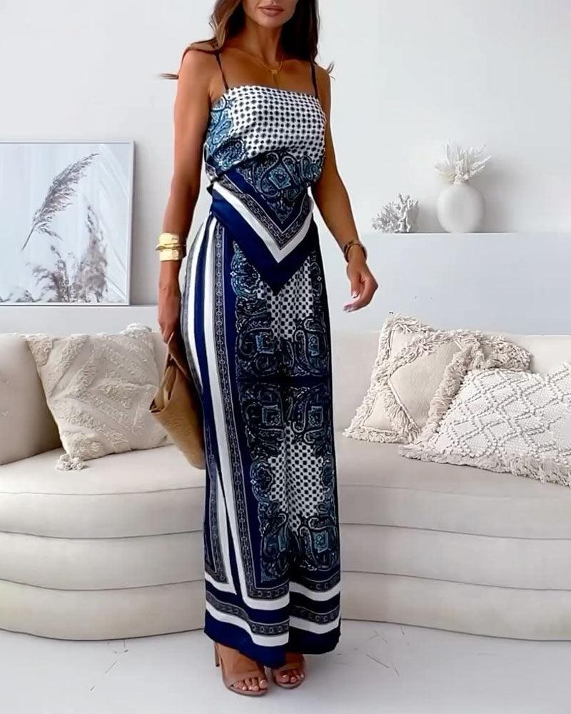 Helen | Set di due pezzi elegante con top a lacci e pantaloni pronti per le vacanze