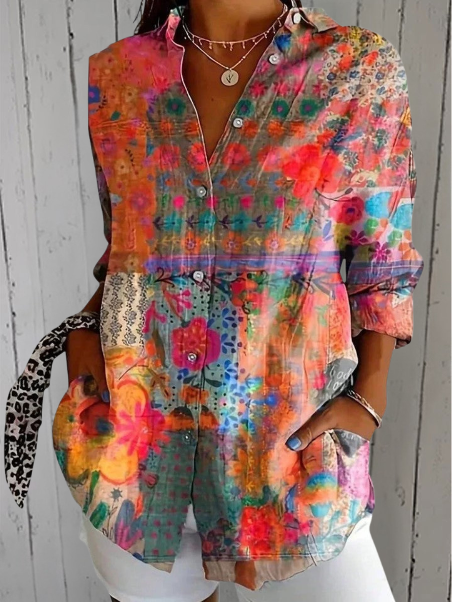 Rosalba | Camicia artistica dai colori vivaci con bottoni