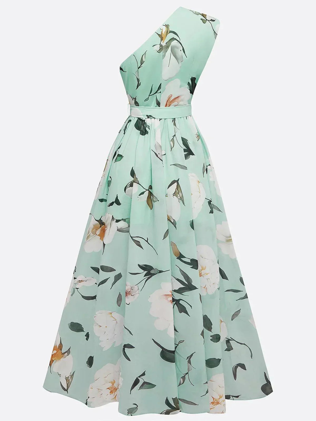 Julie | Abito Maxi Chiffon Floreale a Spalle Scoperte Verde Chiaro