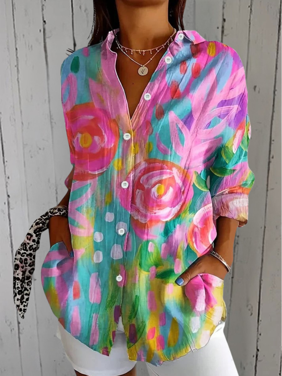 Rosalba | Camicia artistica dai colori vivaci con bottoni