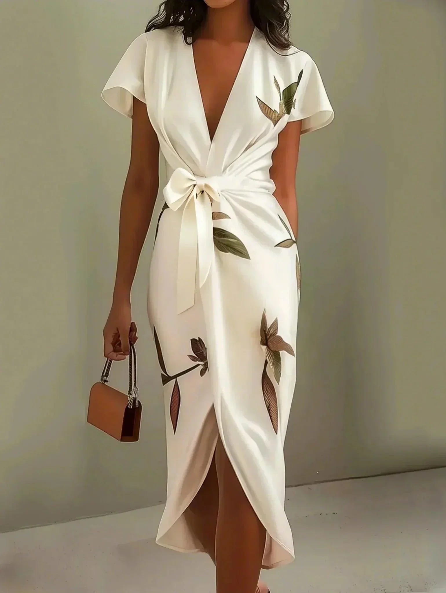 Judy | Abito Midi in Satin a Maniche Corte Bianco