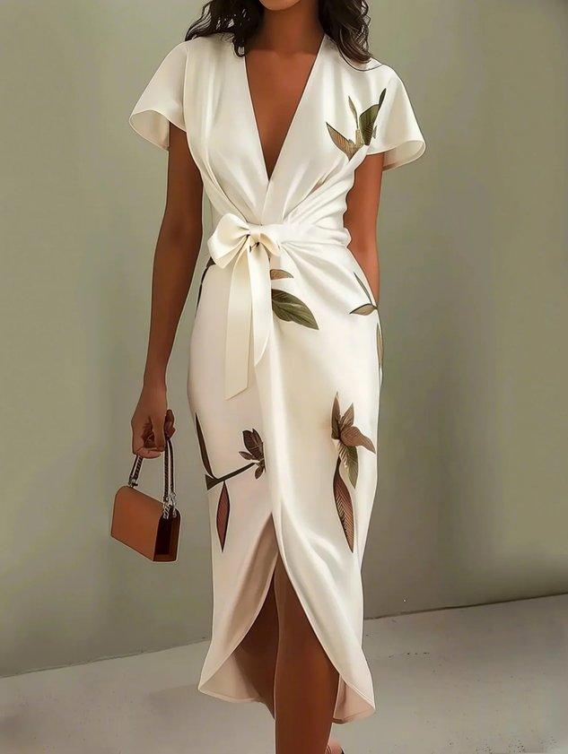 Judy | Abito Midi in Satin a Maniche Corte Bianco