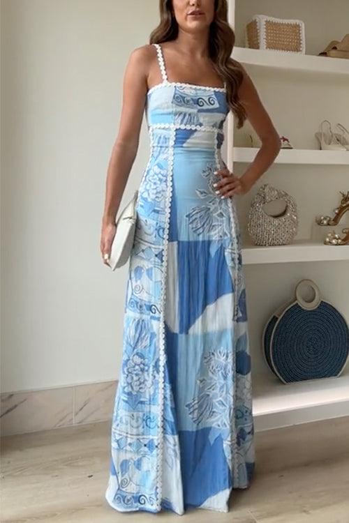 Eleonore | Abito Maxi Stampato con Schiena a Nastro e Spalline Ric Rac