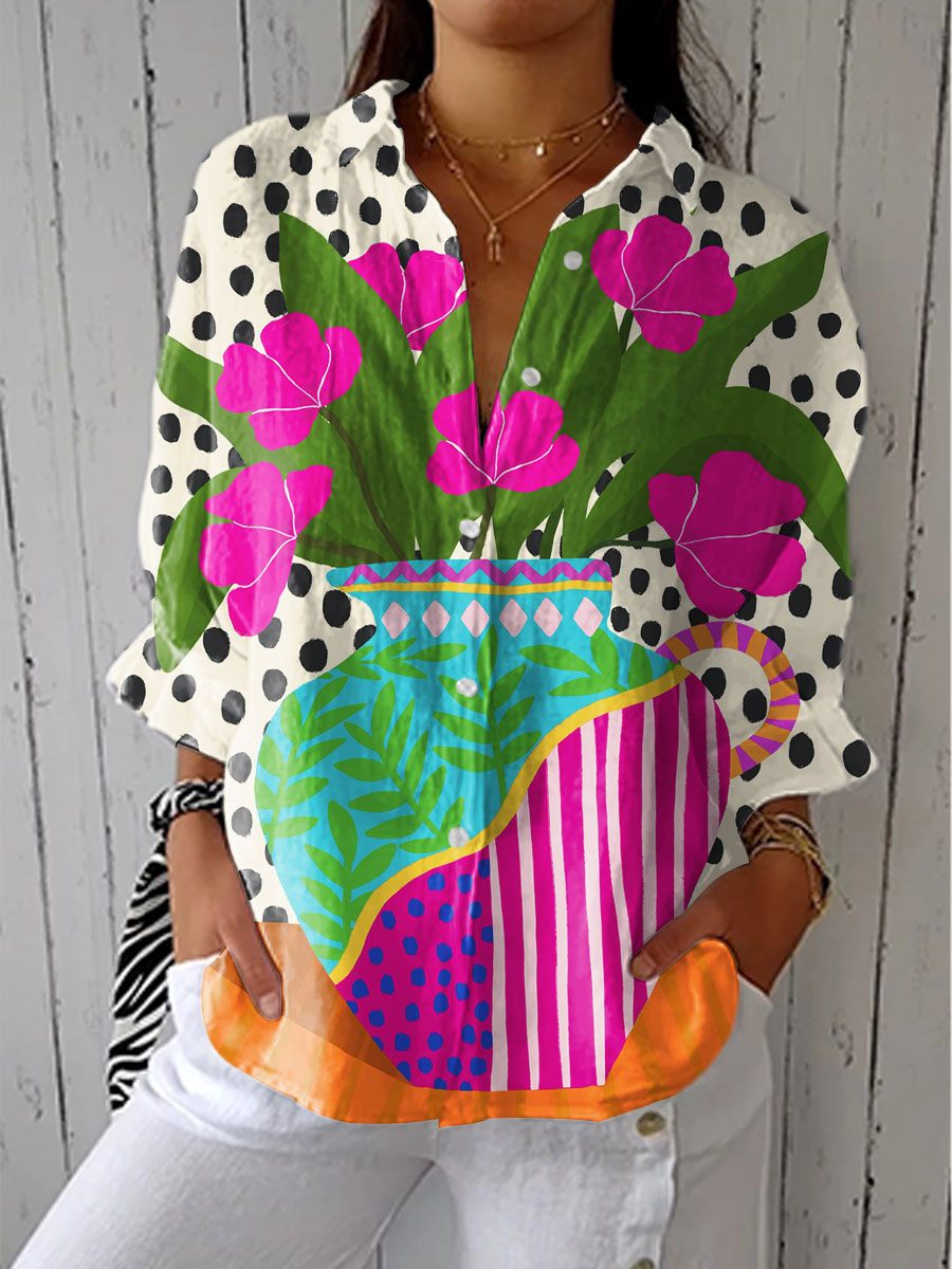 Fiorella | Camicia con fantasia di vaso fiorito