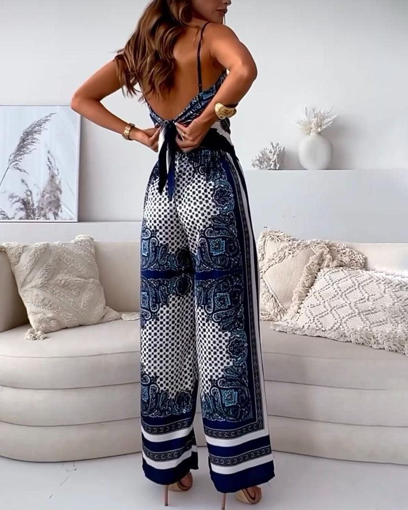 Helen | Set di due pezzi elegante con top a lacci e pantaloni pronti per le vacanze