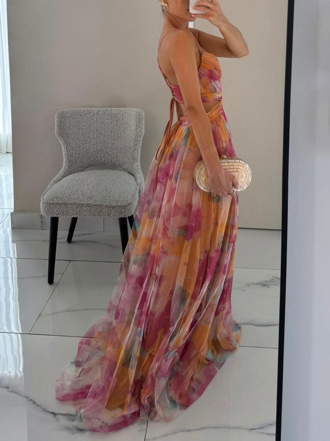 Karen | Abito Maxi Stampato Floreale con Collo a V