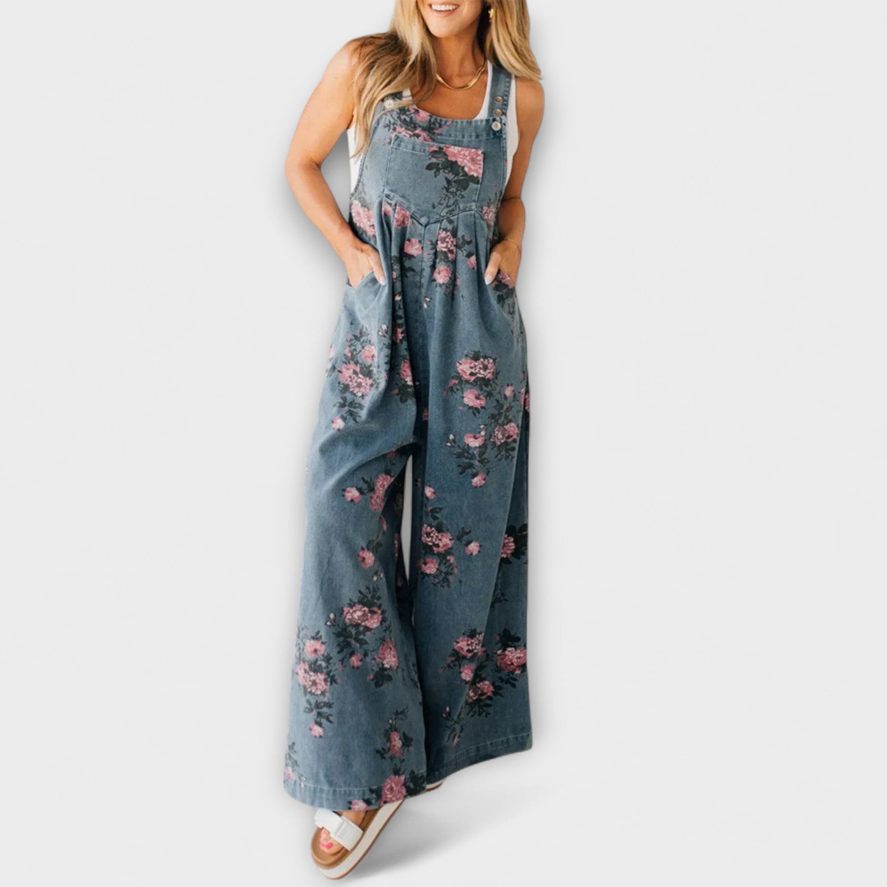 Bethany - Salopette in Denim con Motivo Floreale