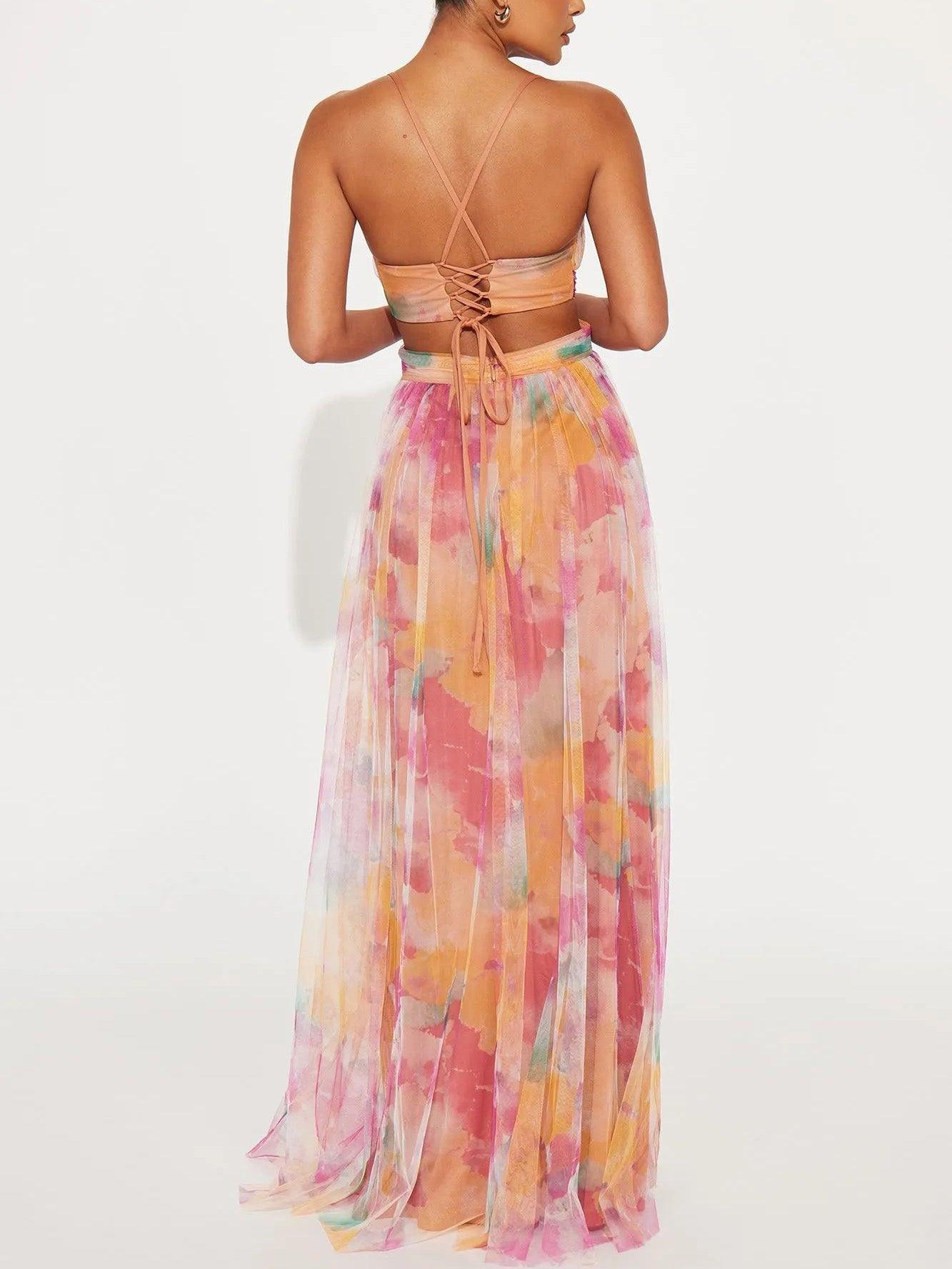Karen | Abito Maxi Stampato Floreale con Collo a V