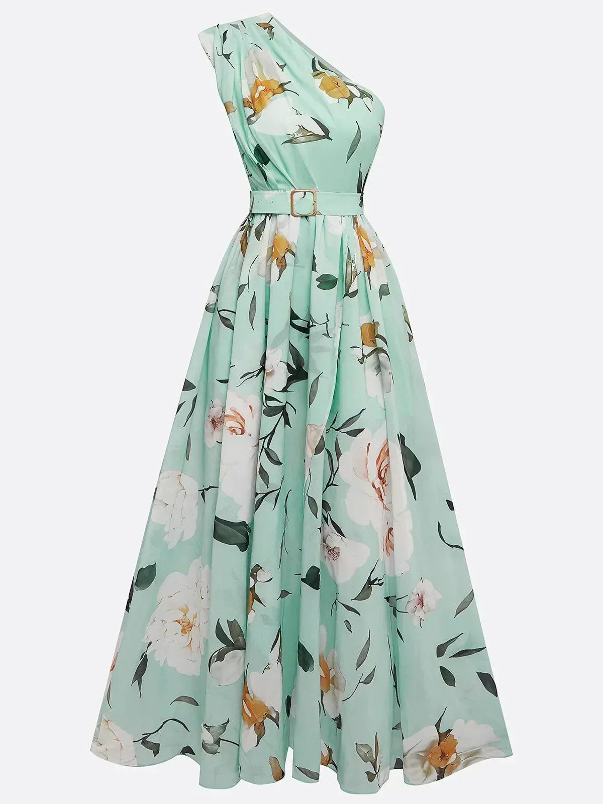 Julie | Abito Maxi Chiffon Floreale a Spalle Scoperte Verde Chiaro