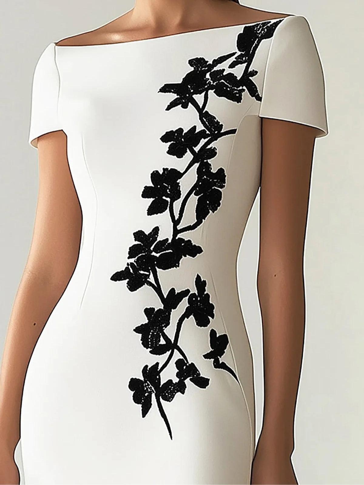 Audrey | Abito Midi a Stampa Floreale Chic con Collo Barchetta