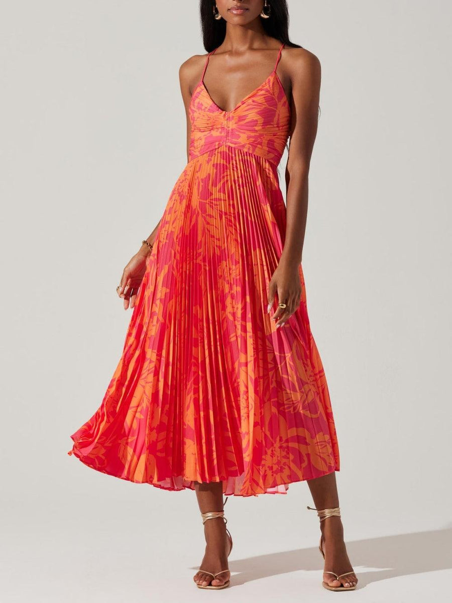 Heather | Abito Midi Plissettato Elegante Stampa Floreale Chic Costiero