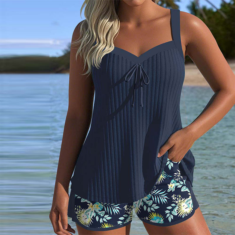 Angela | Costume da Bagno a Righe con Pantaloncini da Spiaggia