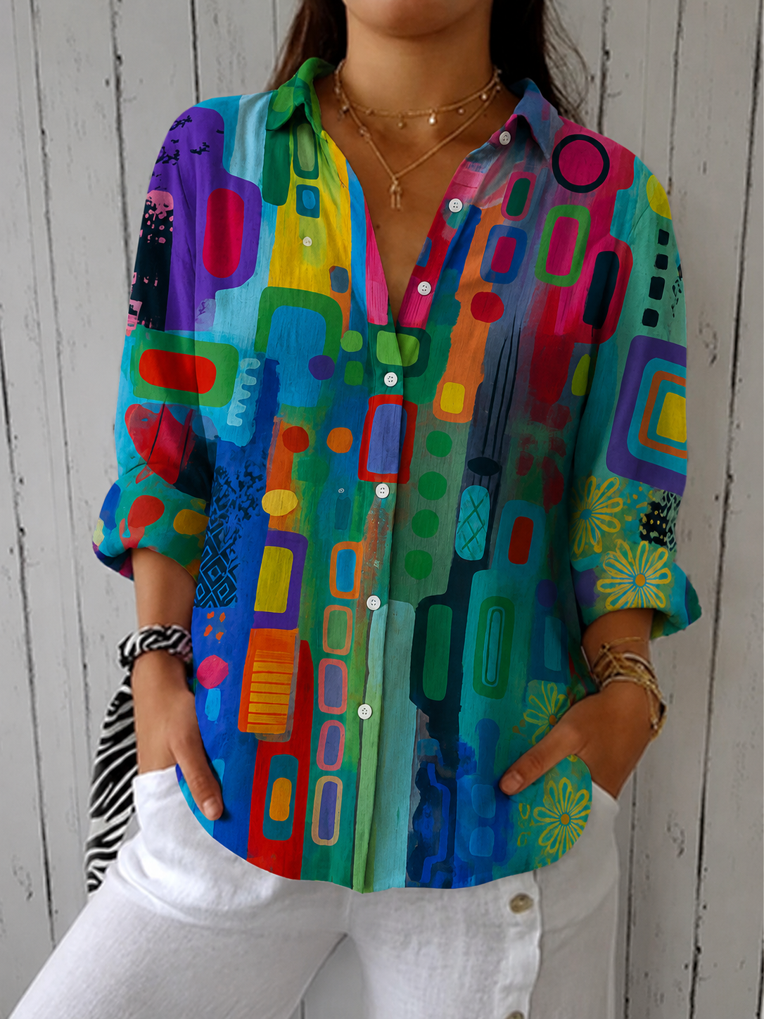 Bruna | Camicia artistica dai colori vivaci con bottoni