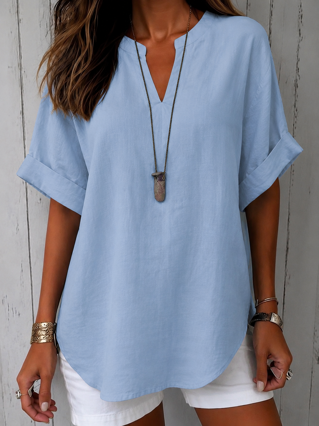 Emma™ | Blusa casual tinta unita a maniche corte
