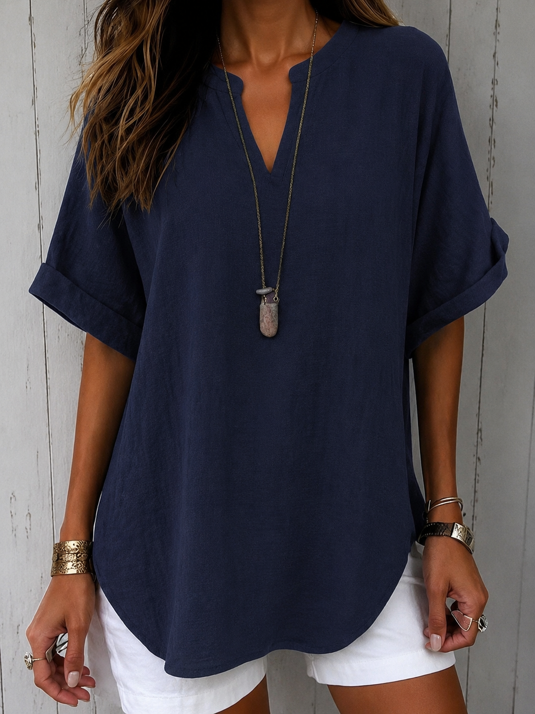 Emma™ | Blusa casual tinta unita a maniche corte