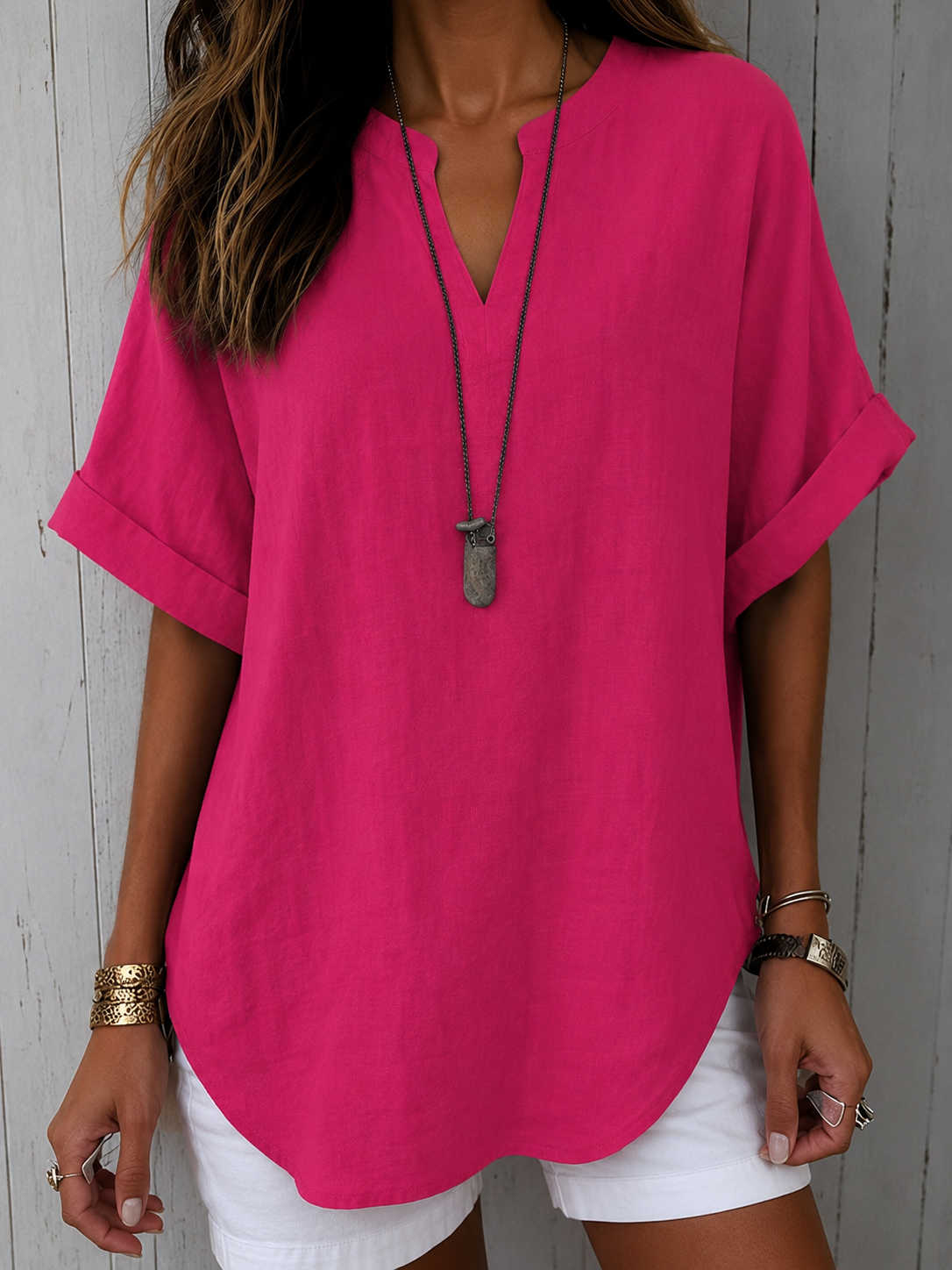 Emma™ | Blusa casual tinta unita a maniche corte