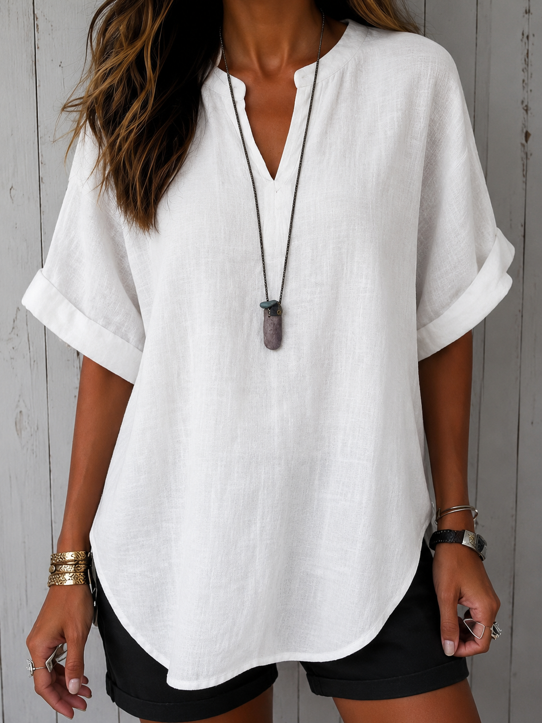 Emma™ | Blusa casual tinta unita a maniche corte