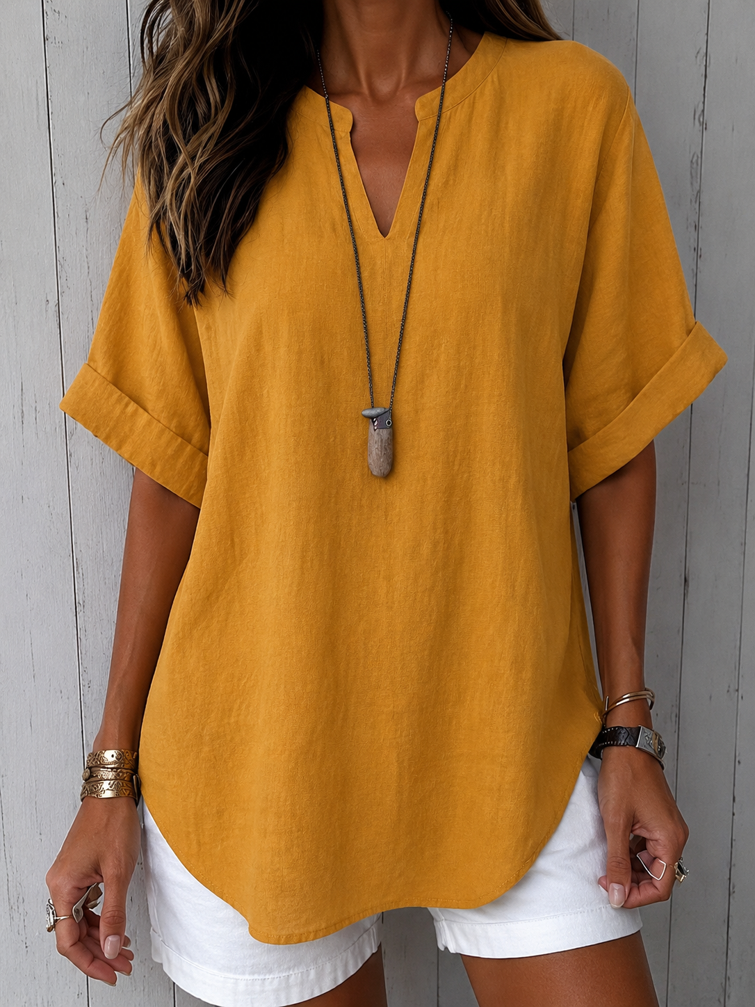 Emma™ | Blusa casual tinta unita a maniche corte