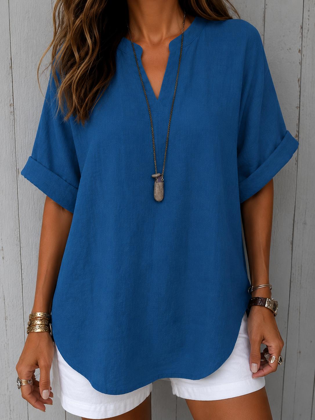 Emma™ | Blusa casual tinta unita a maniche corte