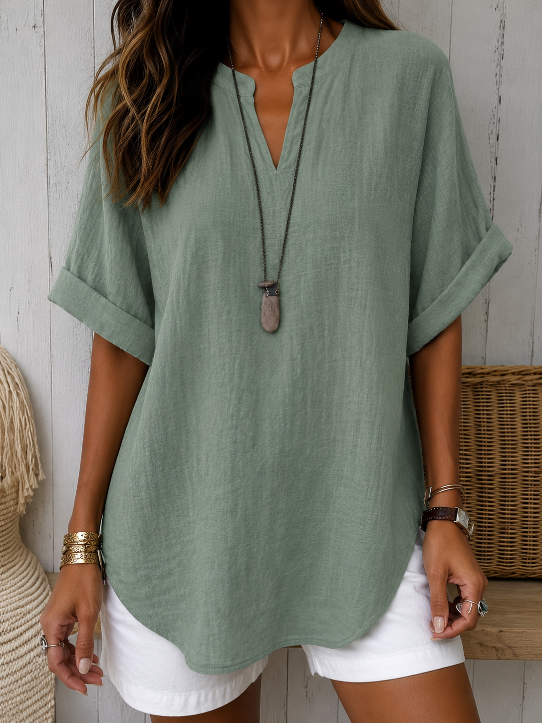 Emma™ | Blusa casual tinta unita a maniche corte