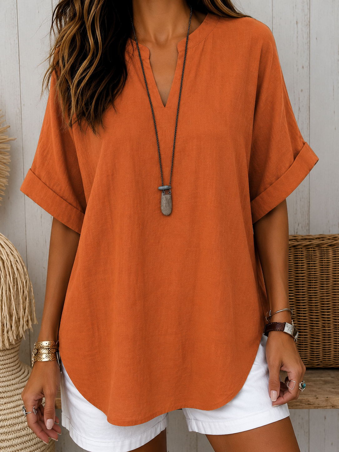Emma™ | Blusa casual tinta unita a maniche corte