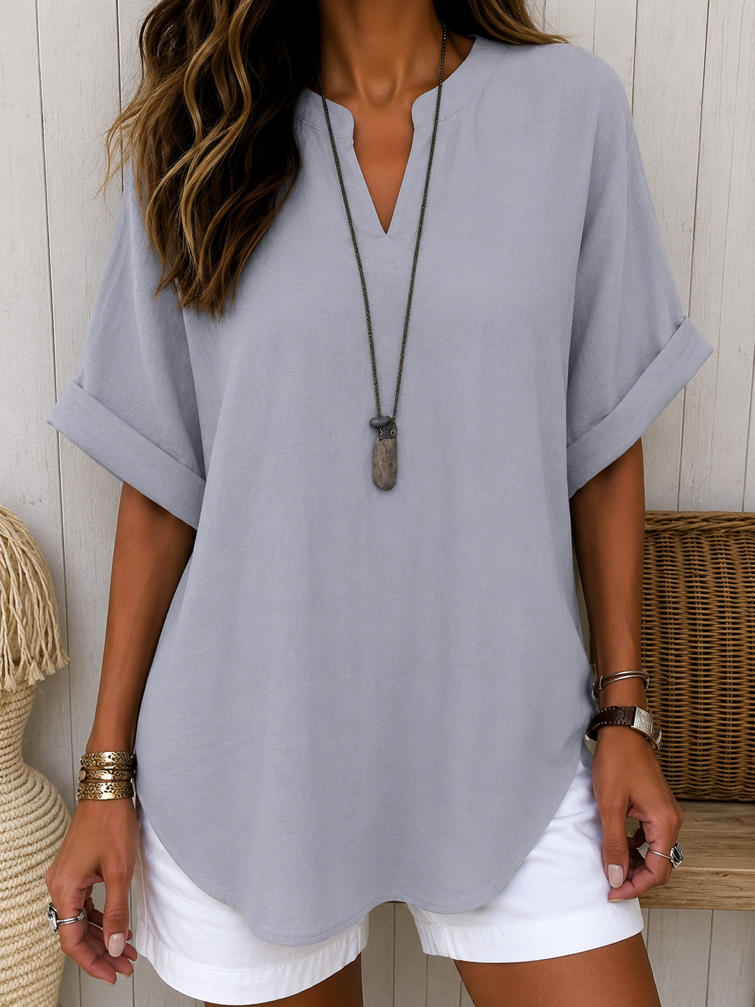 Emma™ | Blusa casual tinta unita a maniche corte