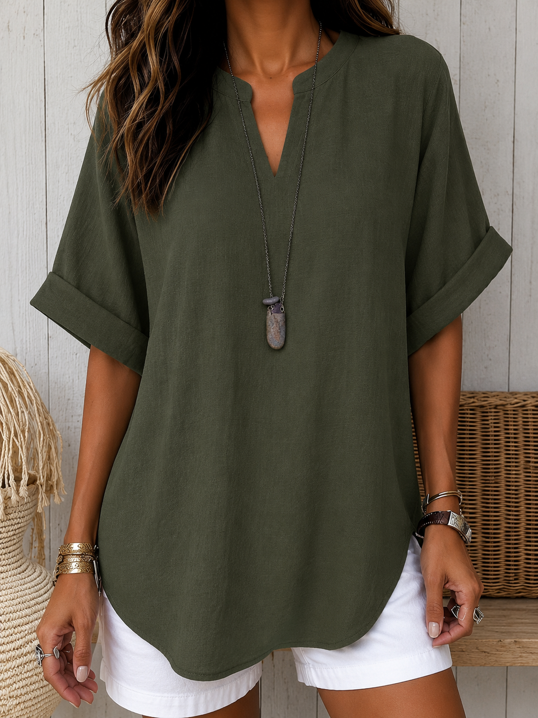 Emma™ | Blusa casual tinta unita a maniche corte