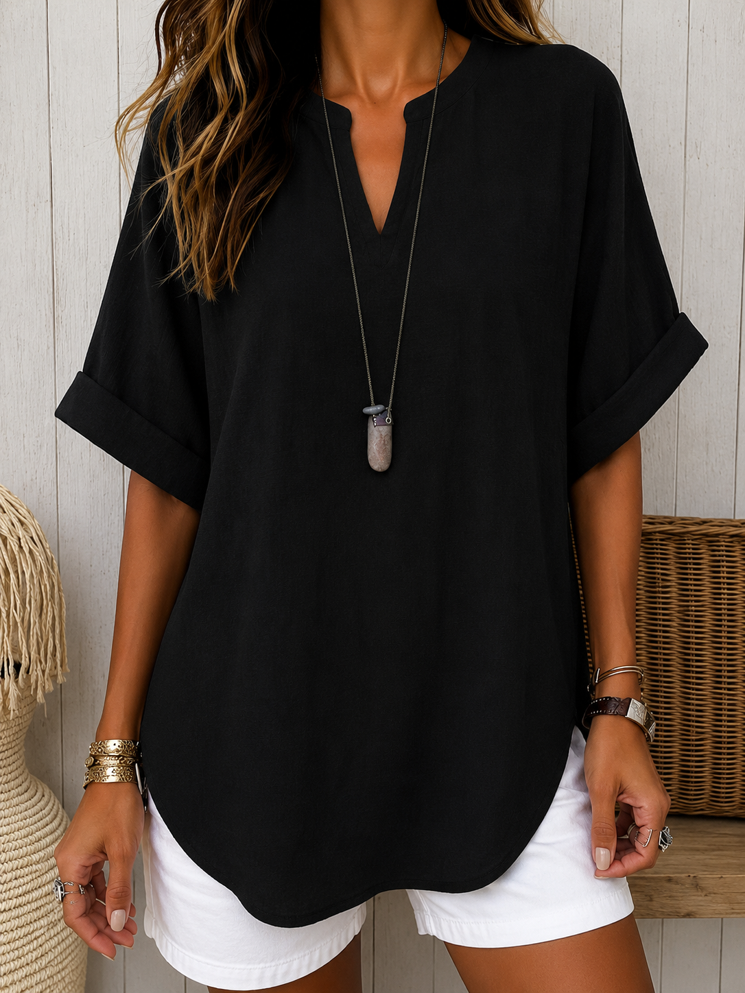 Emma™ | Blusa casual tinta unita a maniche corte