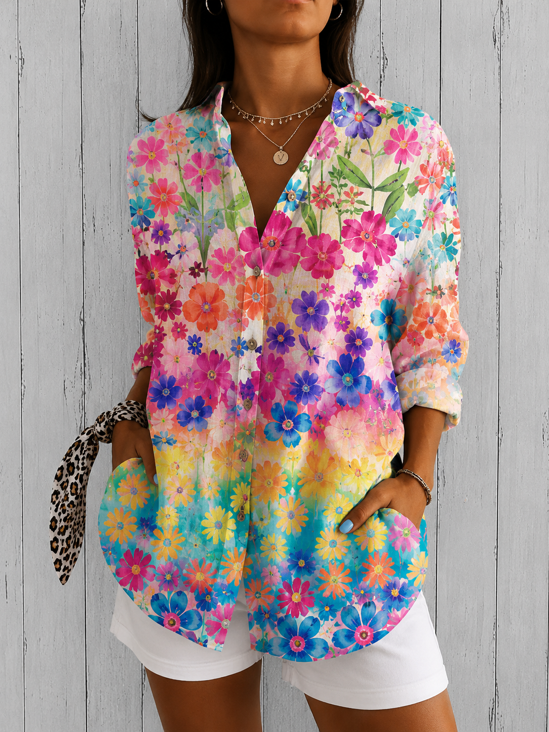 Mariella | Camicia artistica dai colori vivaci con bottoni