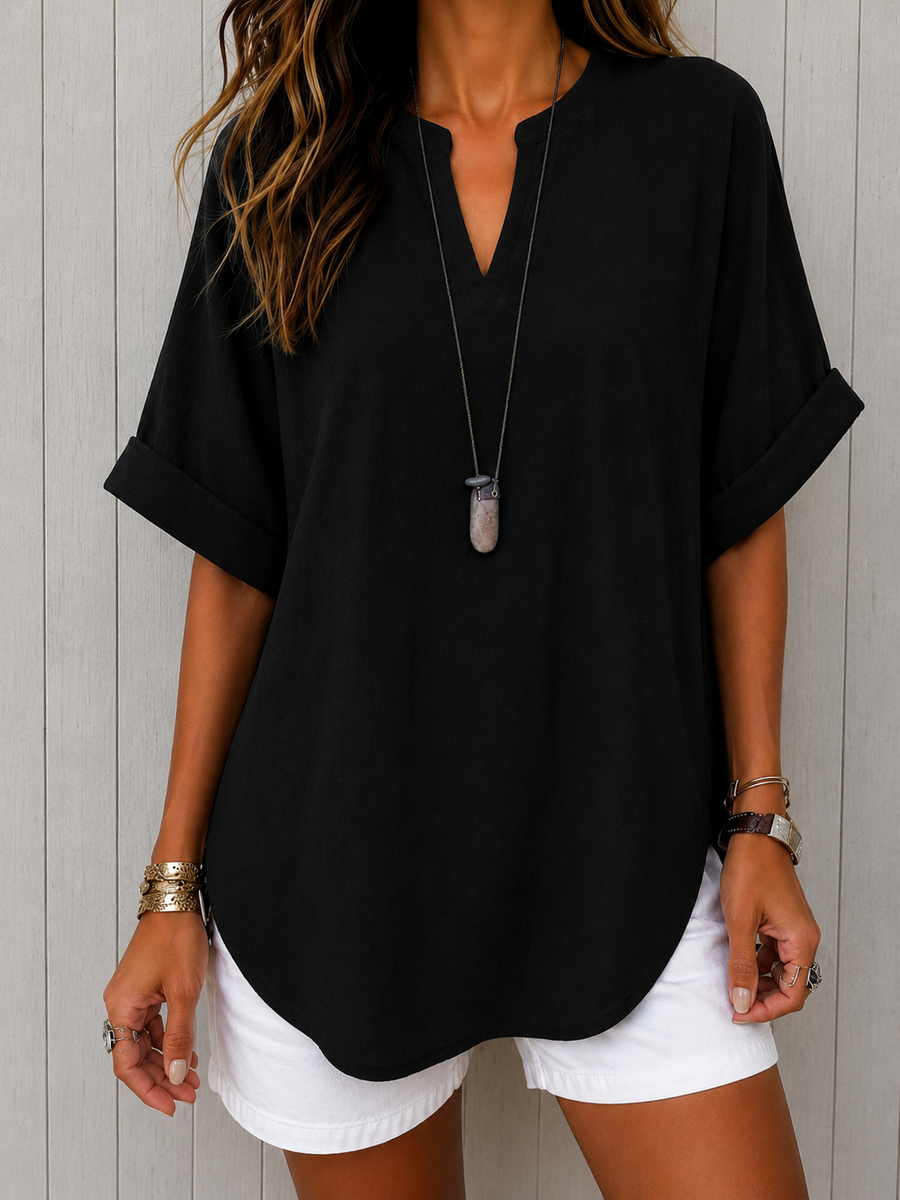 Emma™ | Blusa casual tinta unita a maniche corte