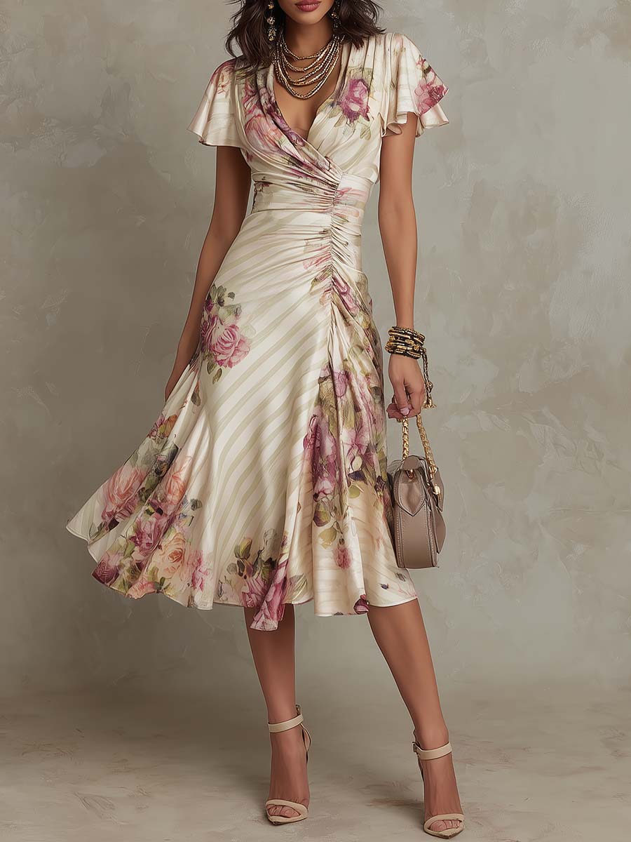 Margaret | Abito Midi Satinato Florale Vintage