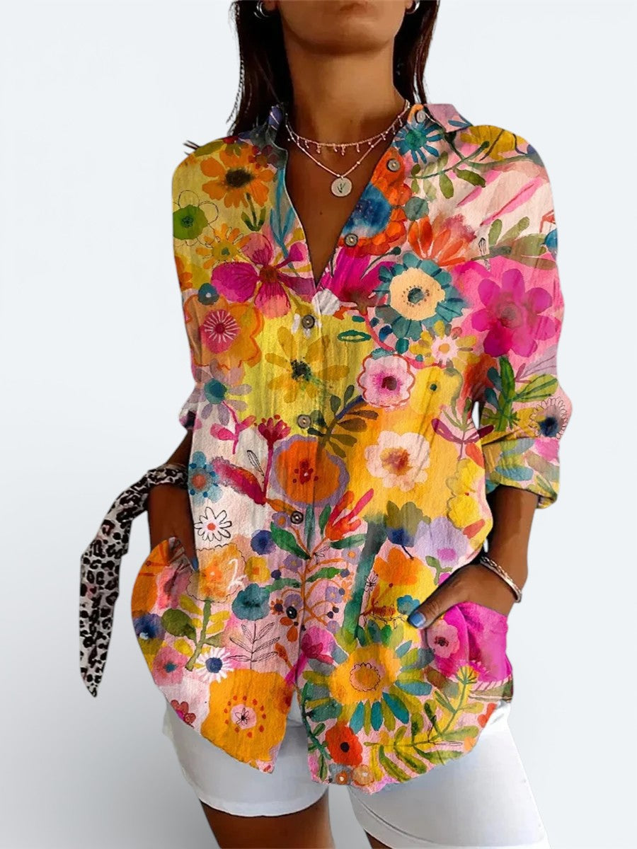 Mariella | Camicia artistica dai colori vivaci con bottoni