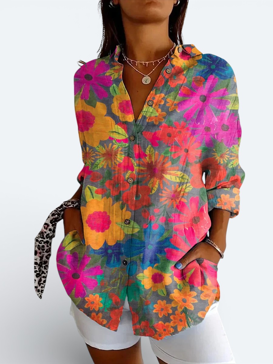 Mariella | Camicia artistica dai colori vivaci con bottoni