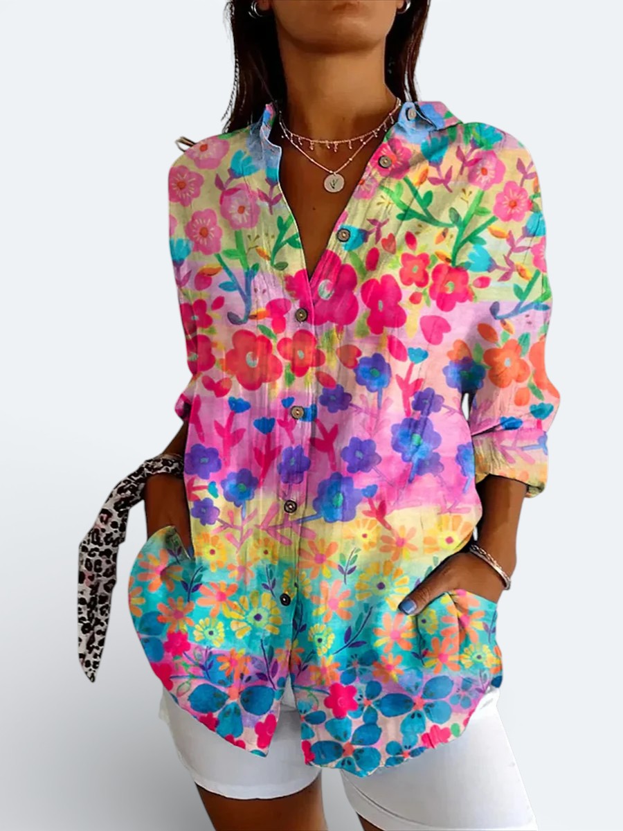 Mariella | Camicia artistica dai colori vivaci con bottoni