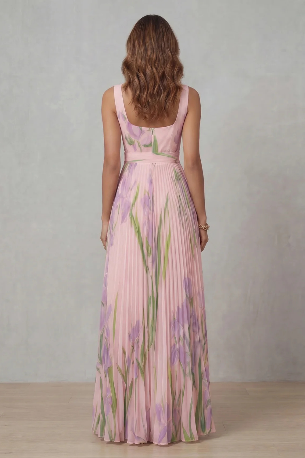 Viviana | Abito Maxi Plissettato Floreale Acquerellato