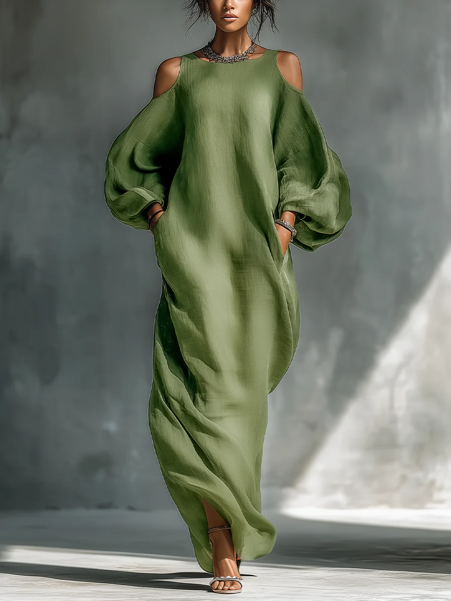 Anika | Abito Maxi con Maniche a Sbuffo Verde
