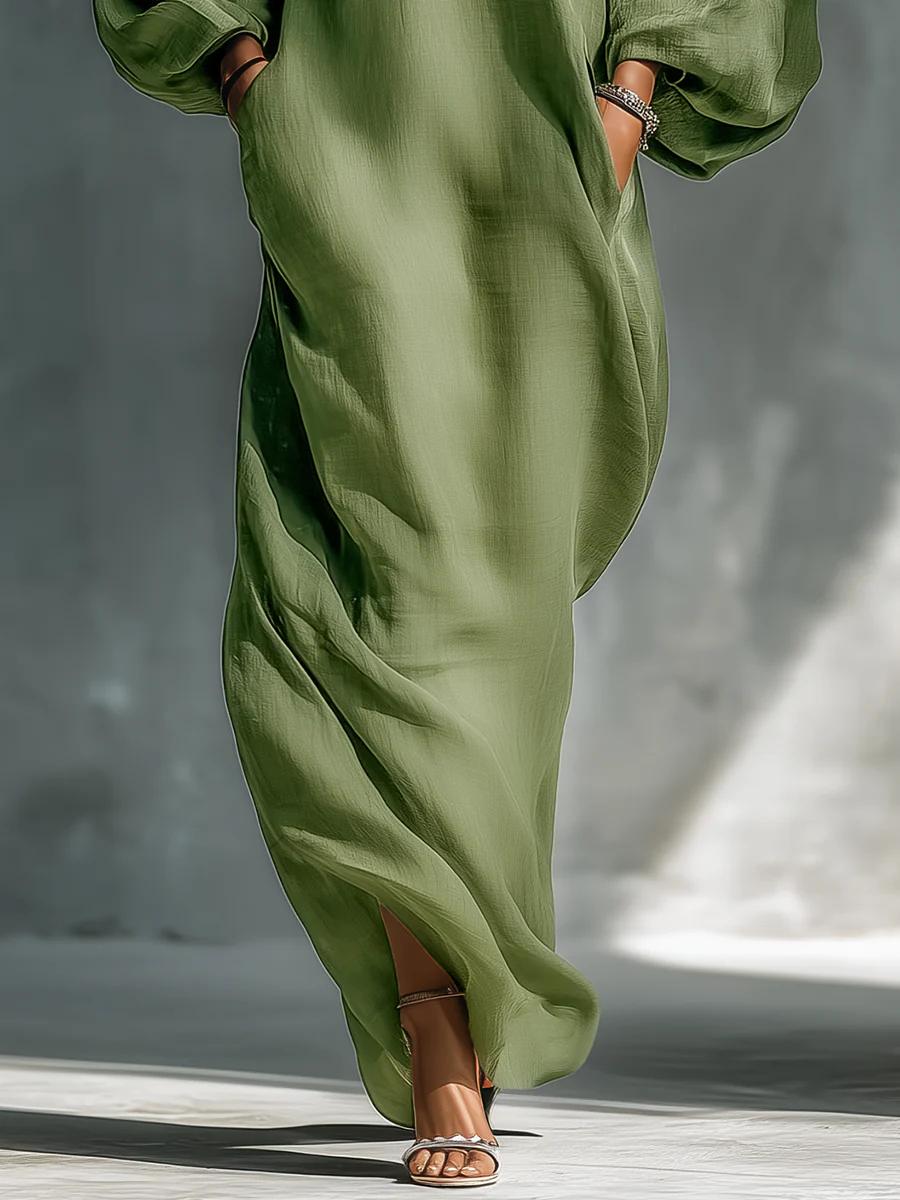 Anika | Abito Maxi con Maniche a Sbuffo Verde