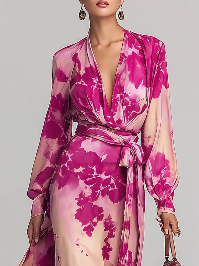 Julia | Abito Maxi Floreale con Scollo a V e Cintura